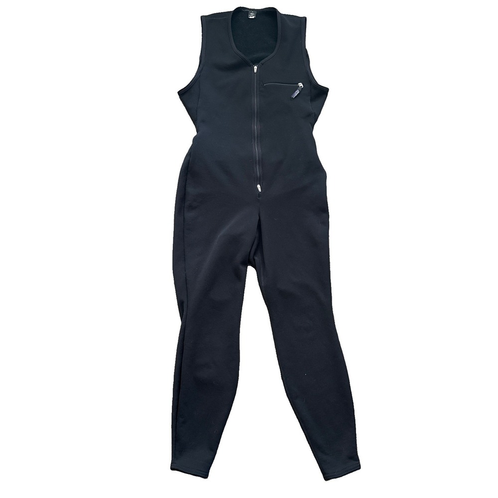 Patagonia Fleece Bib Women Large Black Full Zip Ski Jumpsuit USA 90s Vintage